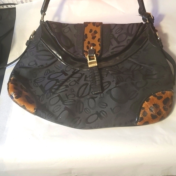 Bebe Black Animal Print Details  Faux Fur Studded Shoulder Bag Hand Bag - Picture 4 of 13